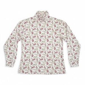 Jason Vintage Floral Ivy Print Turtleneck, Woman's Small Top, Cream Burgundy